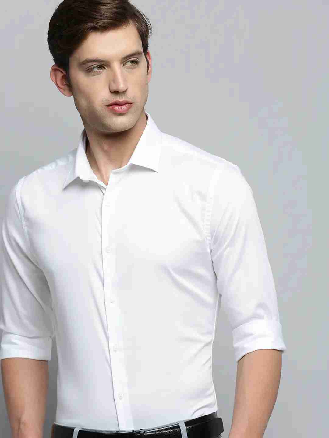 SHOWOFF Men's Spread Collar Solid White Smart Shirt