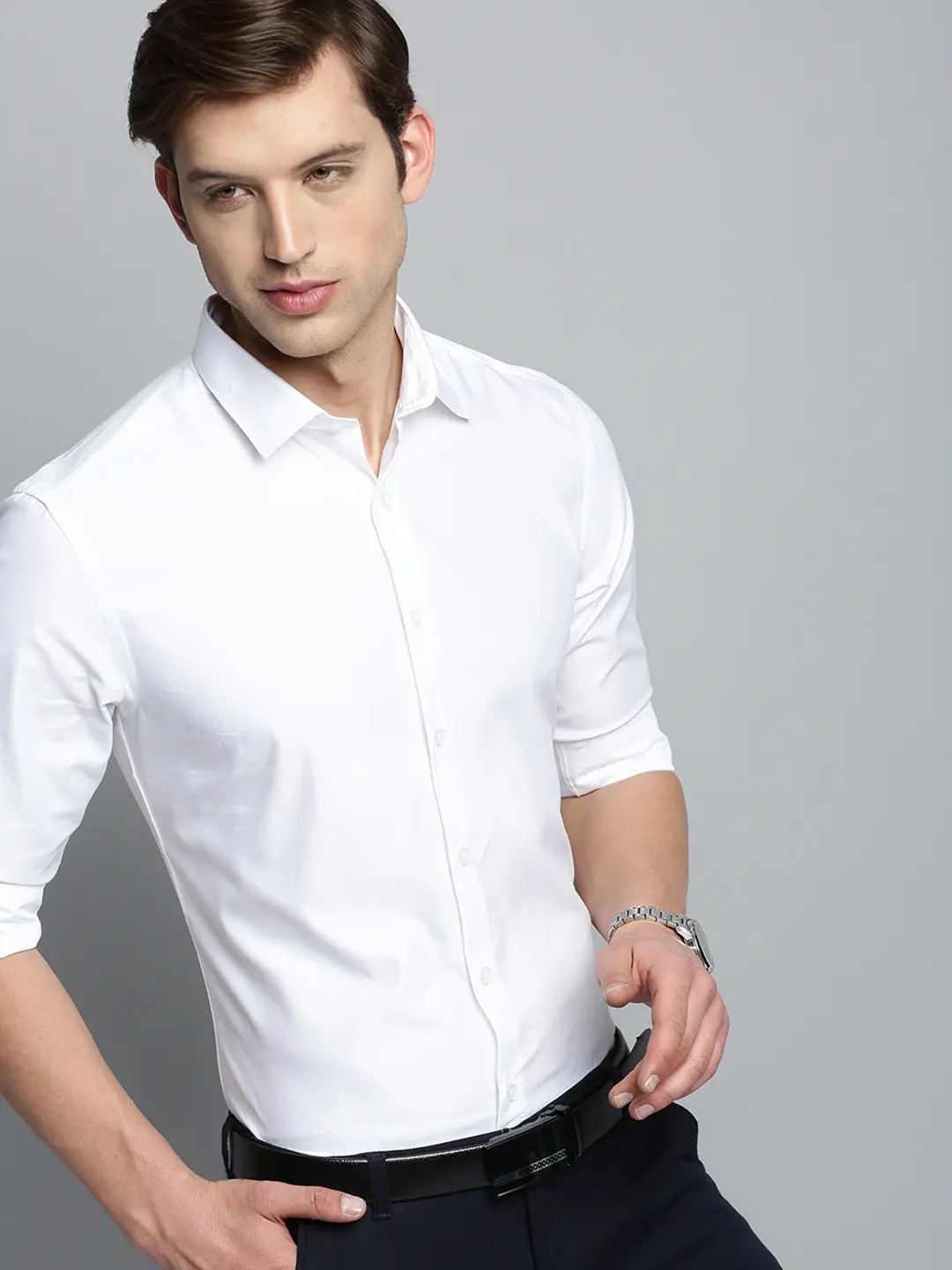SHOWOFF Men's Spread Collar Solid White Smart Shirt