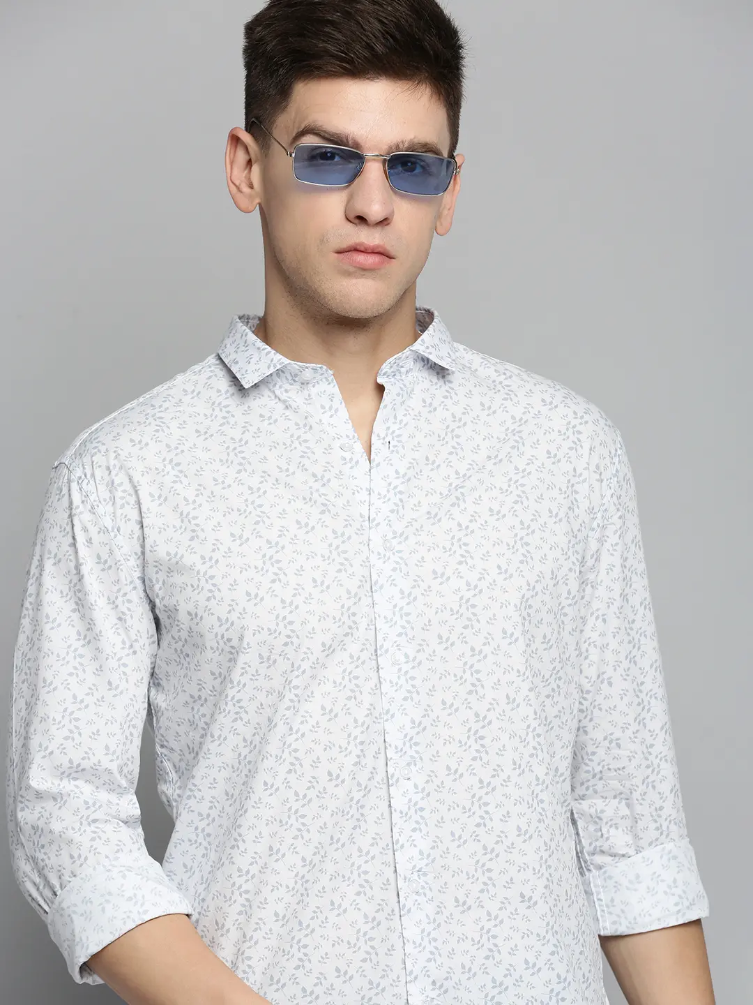 SHOWOFF Men's Spread Collar White Printed Shirt
