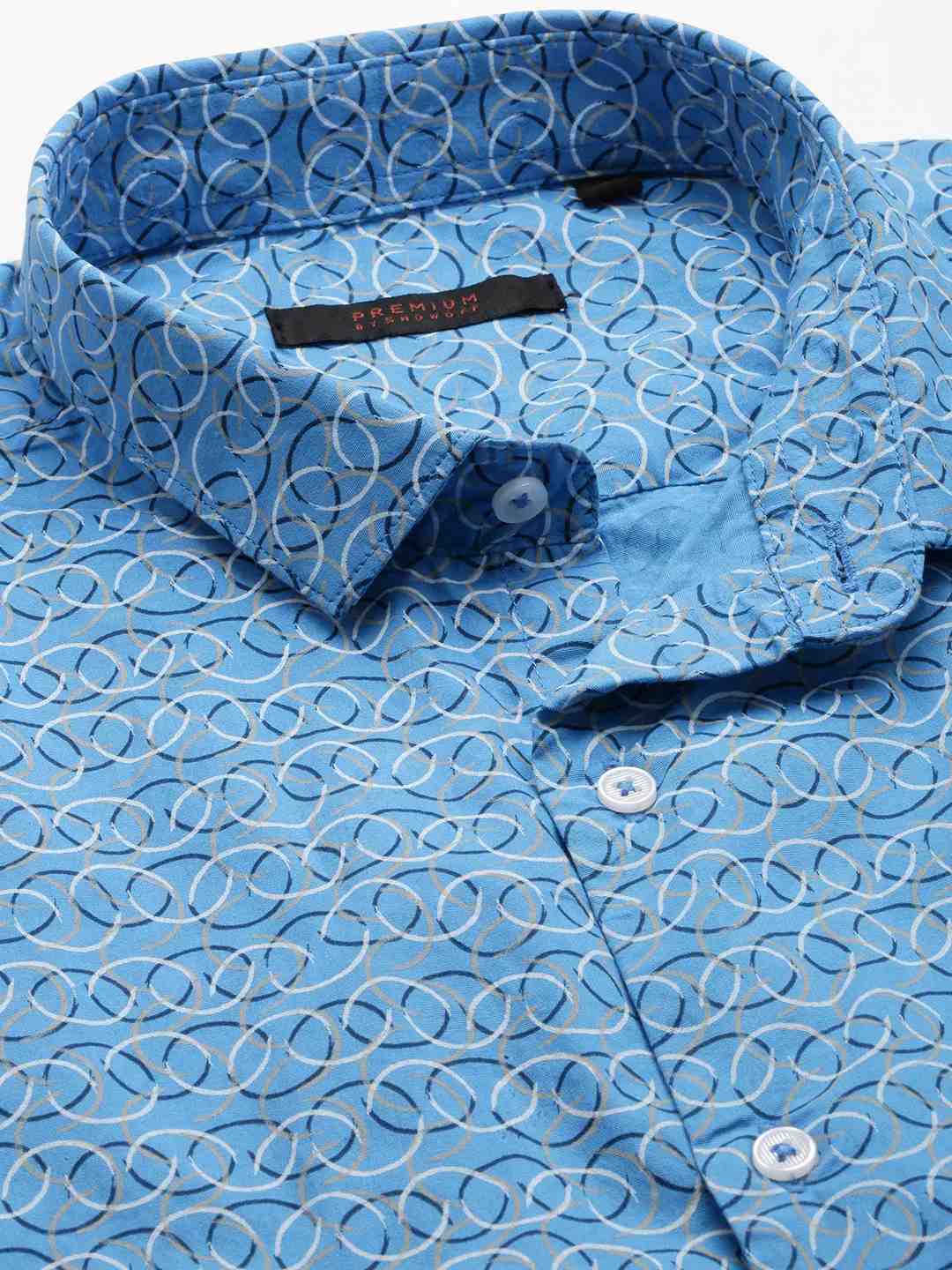 SHOWOFF Men's Spread Collar Blue Printed Shirt