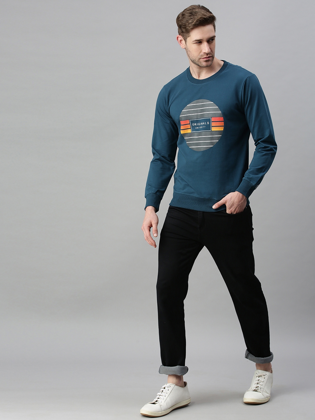 Showoff Men's Cotton Casual Blue Printed Sweatshirt