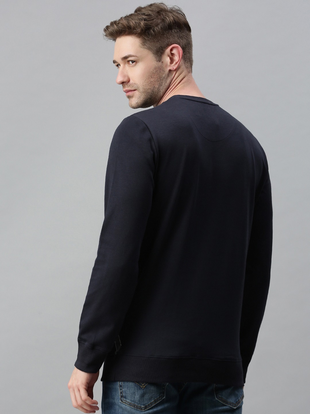 Showoff Men's Cotton Casual Navy Blue Printed Sweatshirt