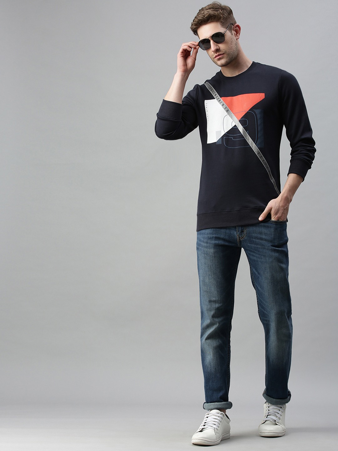 Showoff Men's Cotton Casual Navy Blue Printed Sweatshirt