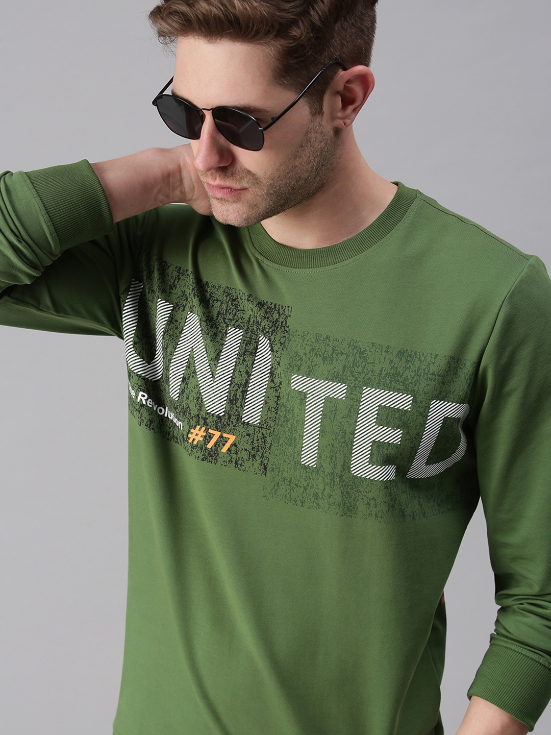 Showoff Men's Cotton Casual Green Printed Sweatshirt