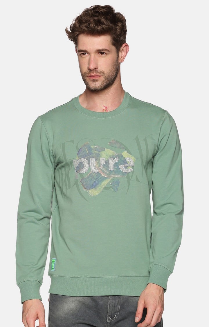 Men's Green Cotton Printed Sweatshirts