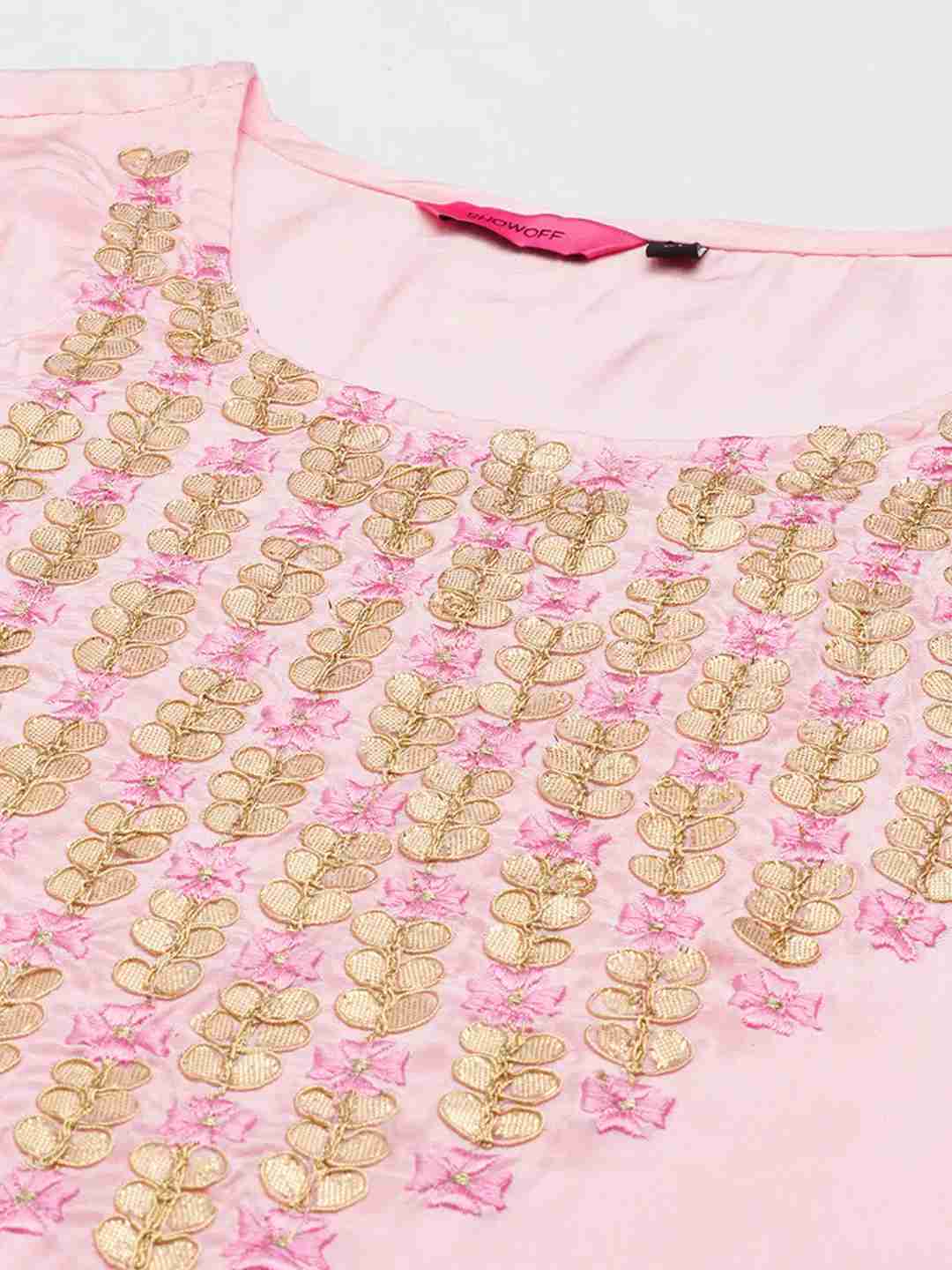 Women's Pink Crepe Solid Comfort Fit Kurta Sets