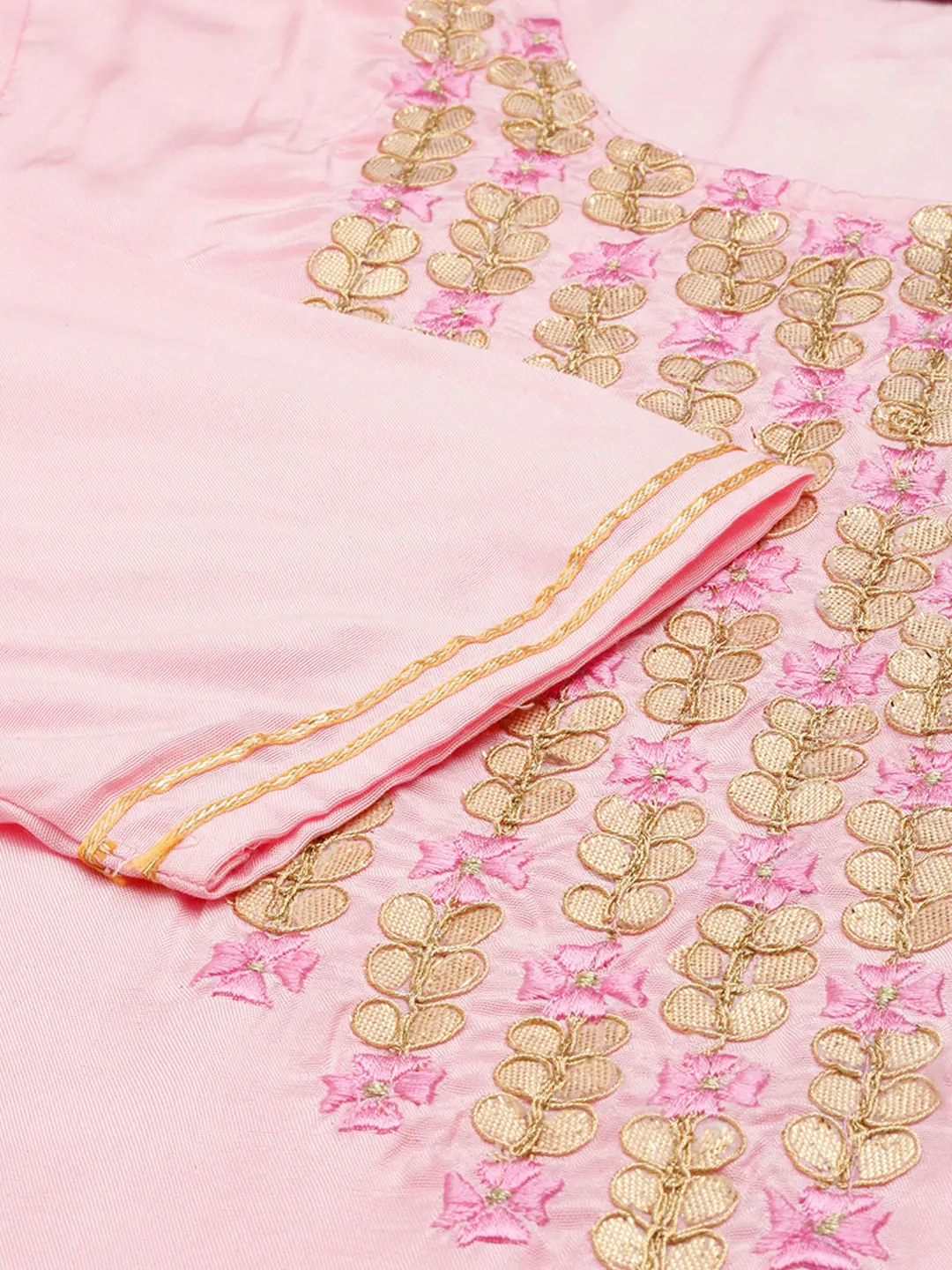 Women's Pink Crepe Solid Comfort Fit Kurta Sets
