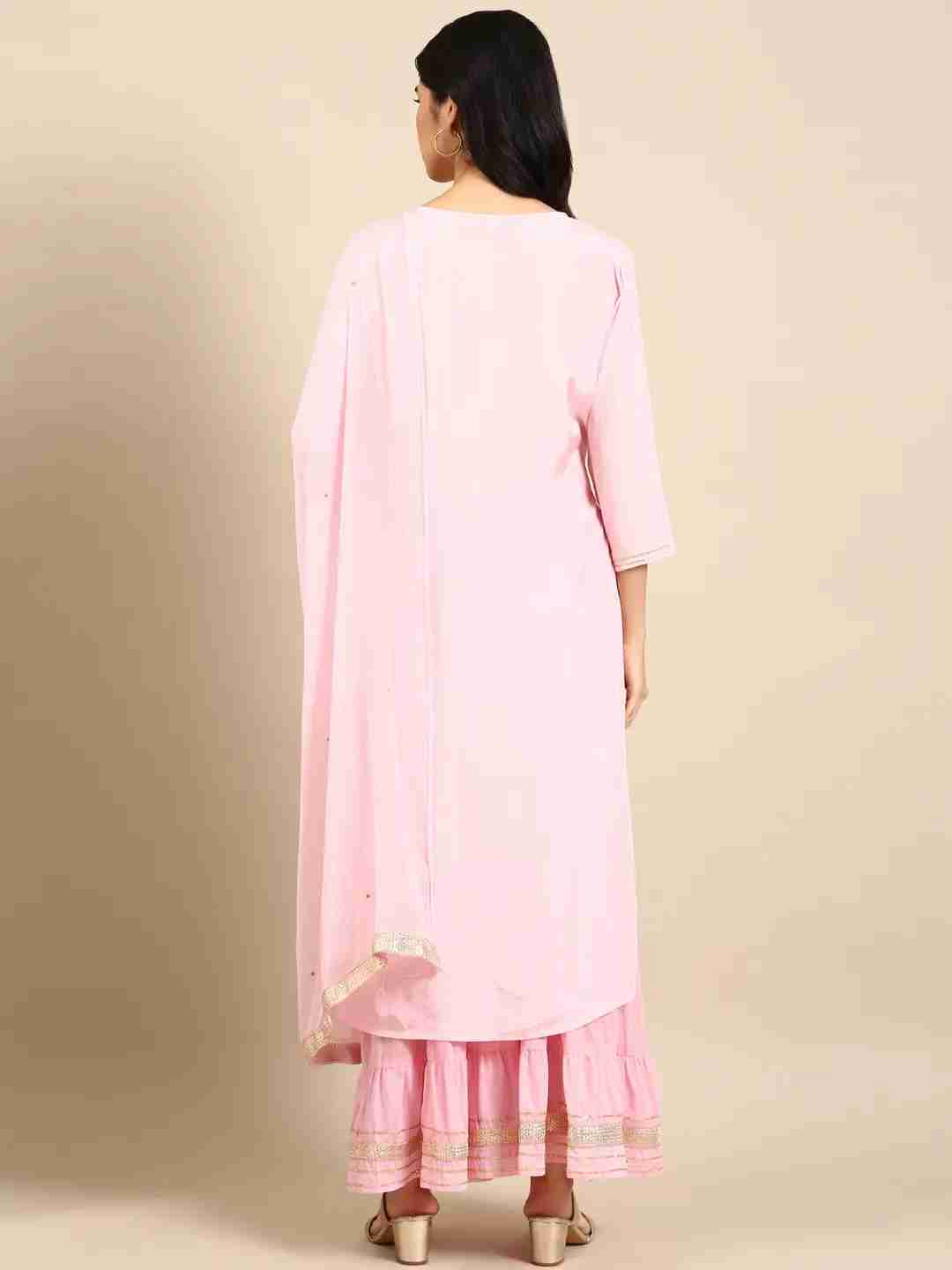 Women's Pink Crepe Solid Comfort Fit Kurta Sets