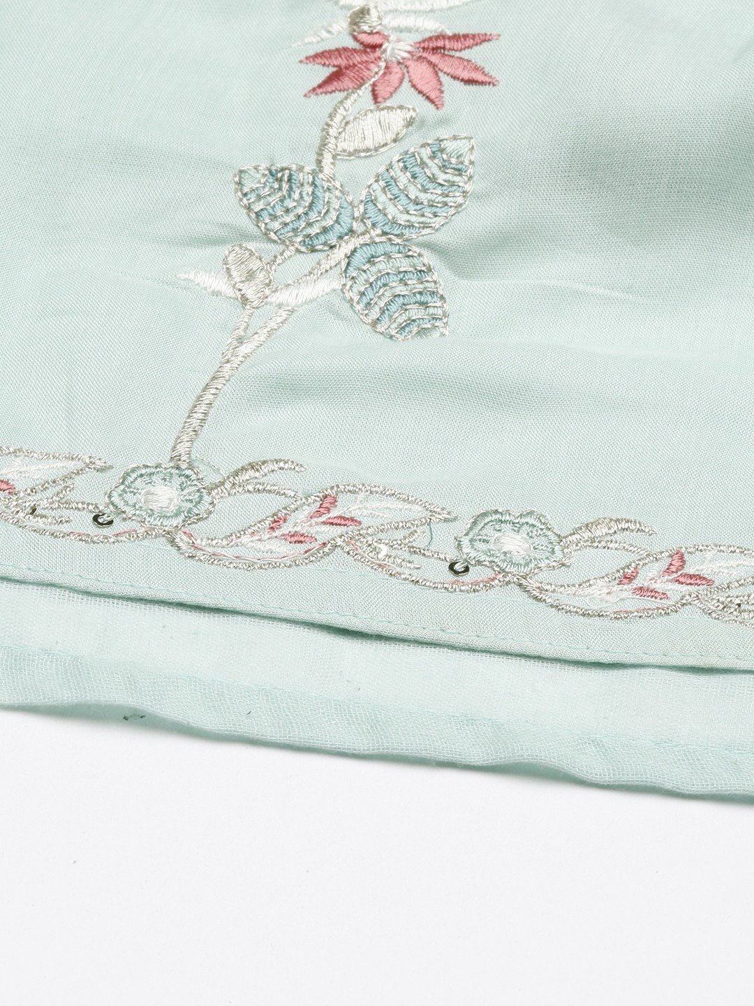 Women's Green Cotton Blend Embroidered Comfort Fit Kurta Sets