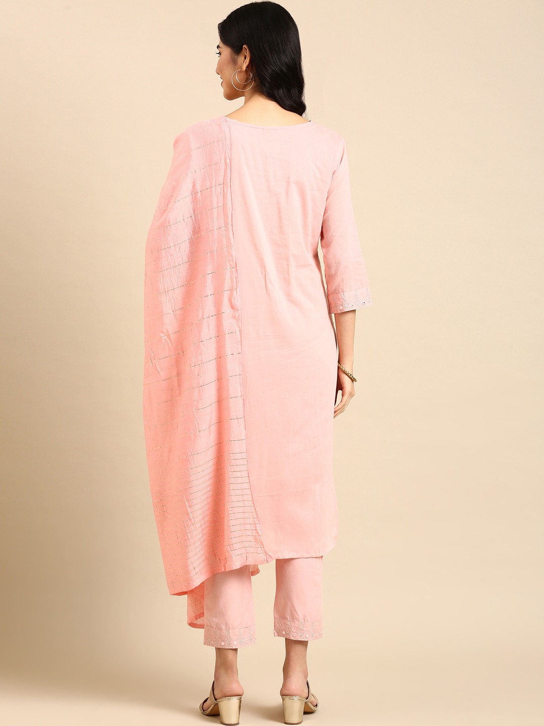 Women's Pink Cotton Blend Printed Comfort Fit Kurta Sets