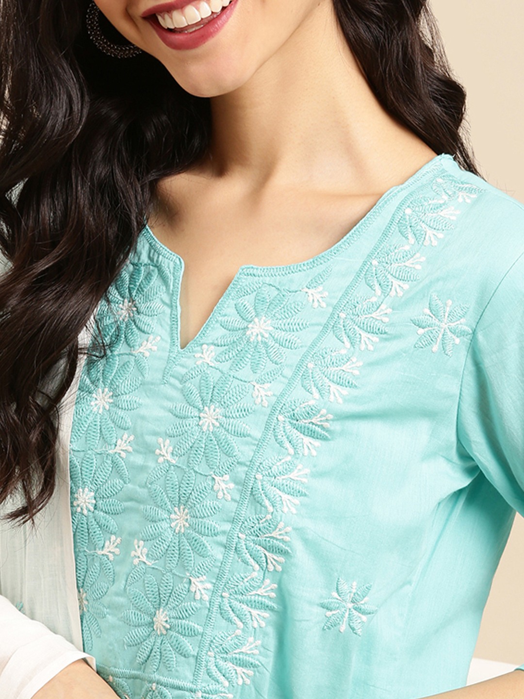 Women's Blue Cotton Blend Solid Comfort Fit Kurta Sets