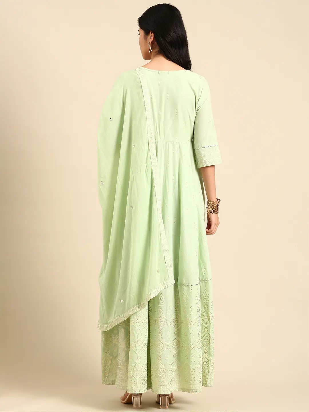 Women's Green Chanderi Printed Comfort Fit Kurtas
