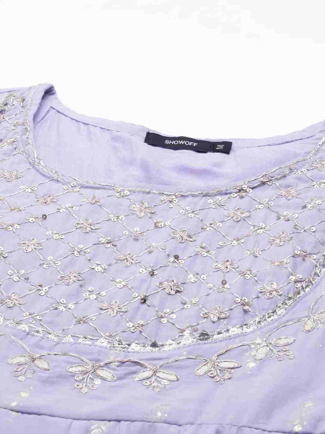 Women's Purple Chanderi Printed Comfort Fit Kurtas