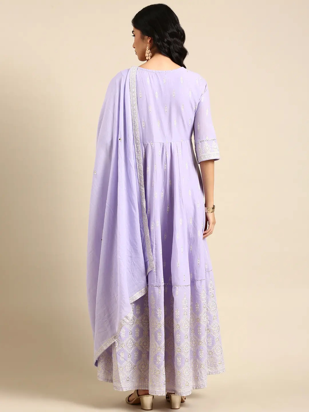 Women's Purple Chanderi Printed Comfort Fit Kurtas