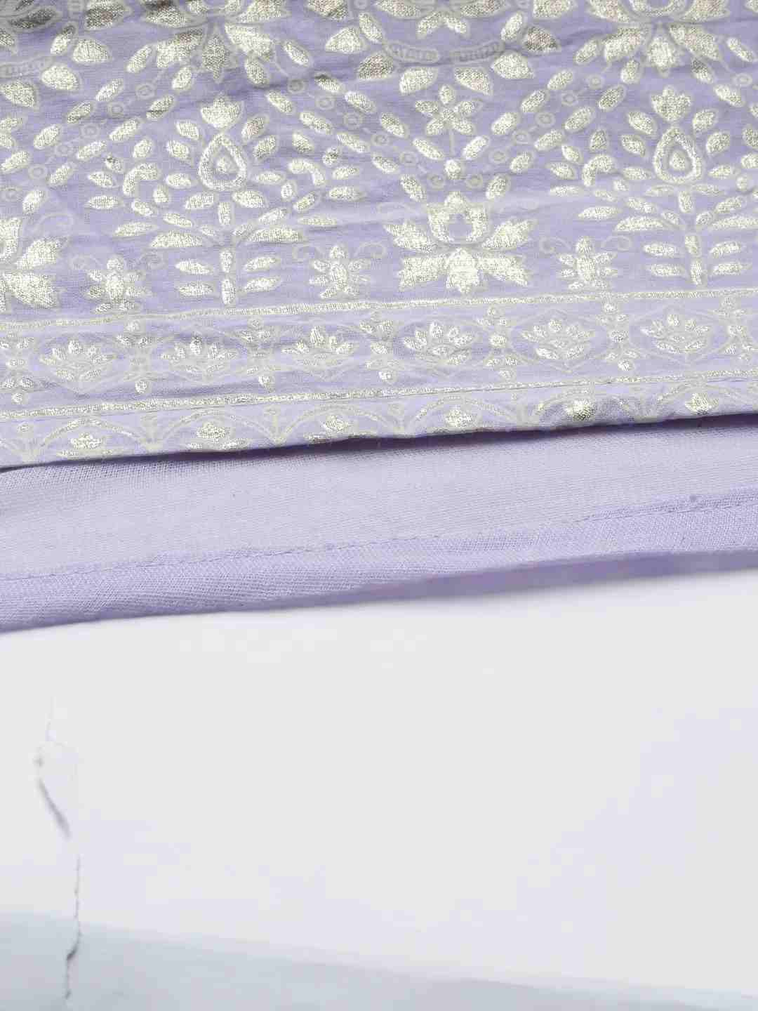 Women's Purple Chanderi Printed Comfort Fit Kurtas