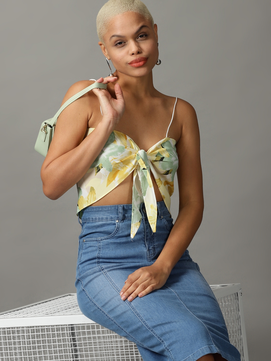 Women's Yellow Polyester Printed Tops