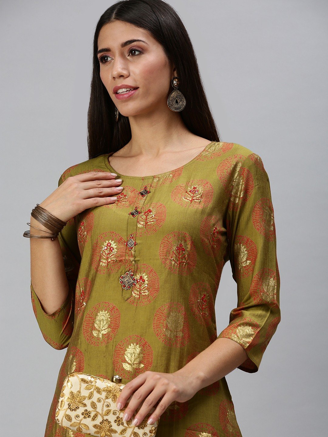 Women's Green Cotton Blend Printed Regular Kurta Sets