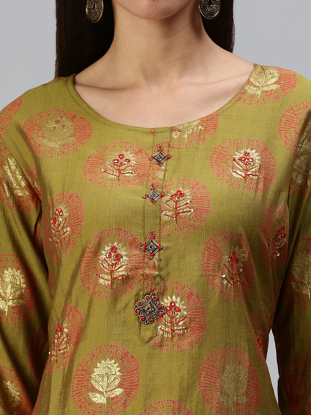 Women's Green Cotton Blend Printed Regular Kurta Sets