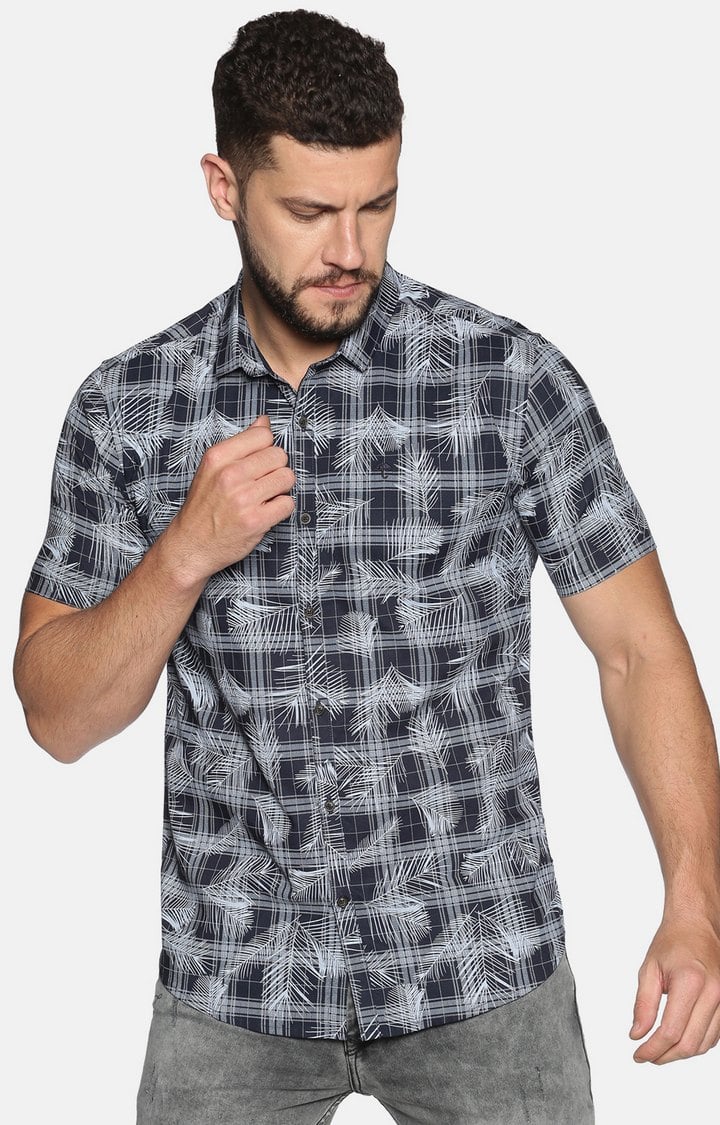 Showoff Men's Cotton Casual Navy Floral Slim Fit Shirt