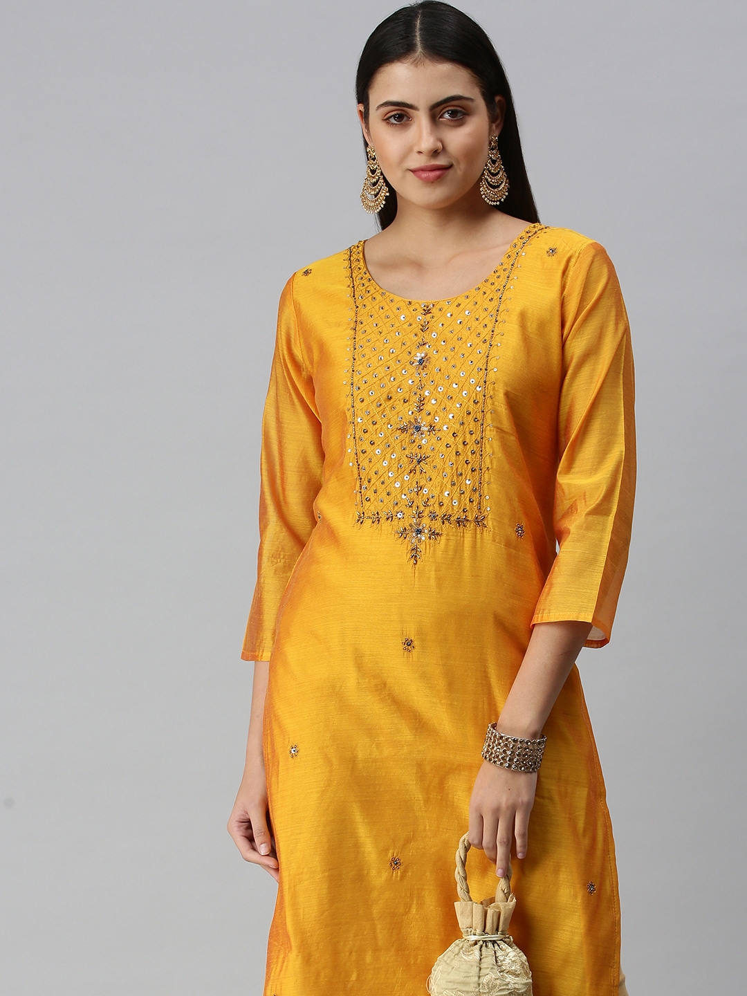 Women's Yellow Others Embroidered Comfort Fit Kurtas