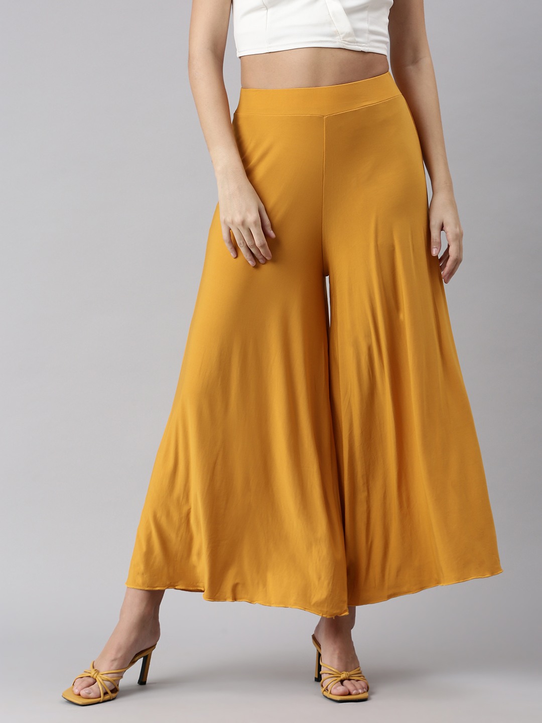 Women's Yellow Others Solid Palazzos