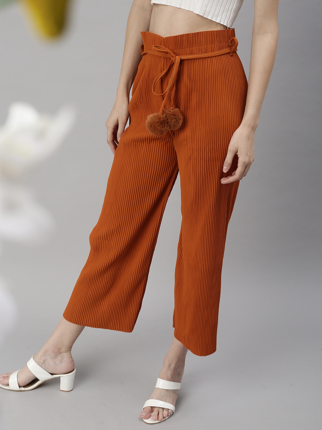 Women's Orange Others Solid Trousers