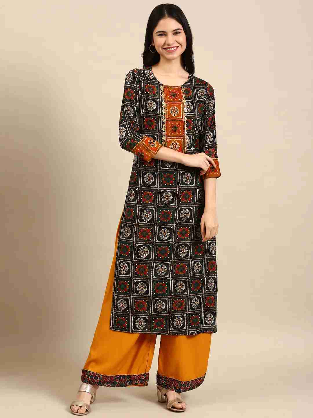 Women's Multicolour Cotton Blend Printed Comfort Fit Kurta Sets