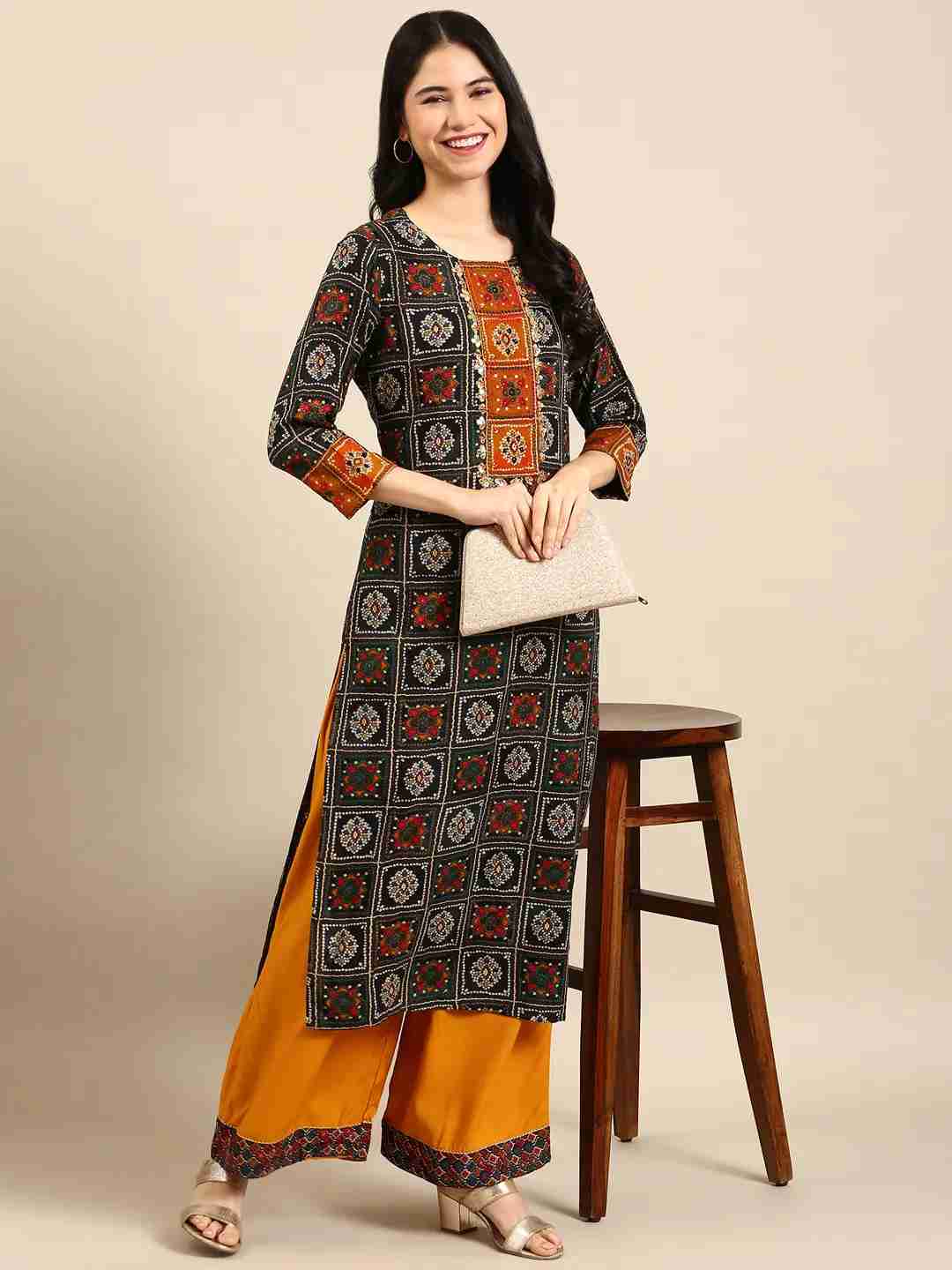 Women's Multicolour Cotton Blend Printed Comfort Fit Kurta Sets