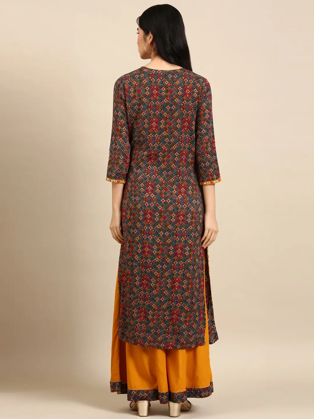 Women's Multicolour Cotton Blend Colourblock Comfort Fit Kurta Sets