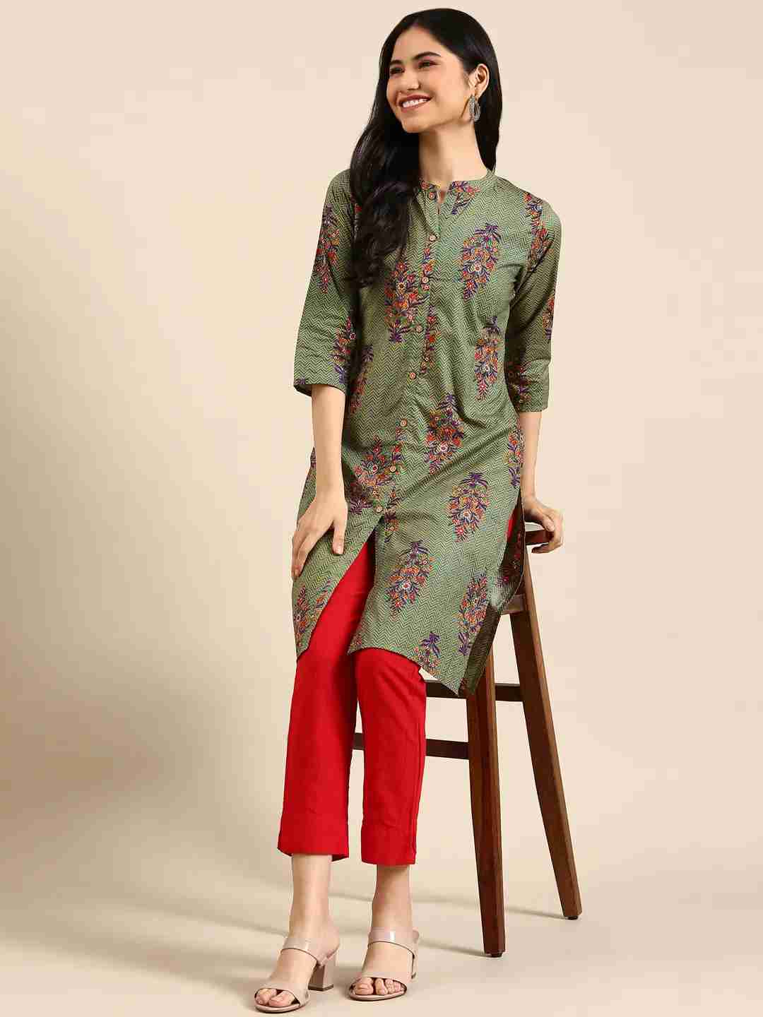 Women's Multicolour Cotton Printed Comfort Fit Kurtas