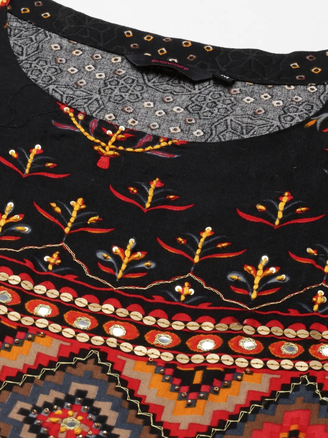 Women's Black Cotton Printed Comfort Fit Kurtas