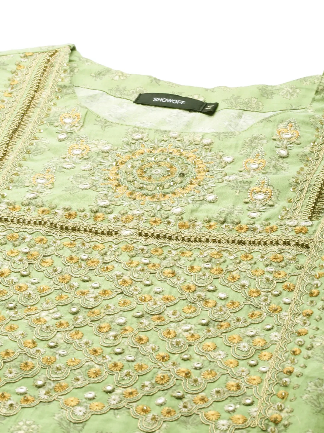 Women's Green Chanderi Embroidered Comfort Fit Kurtas
