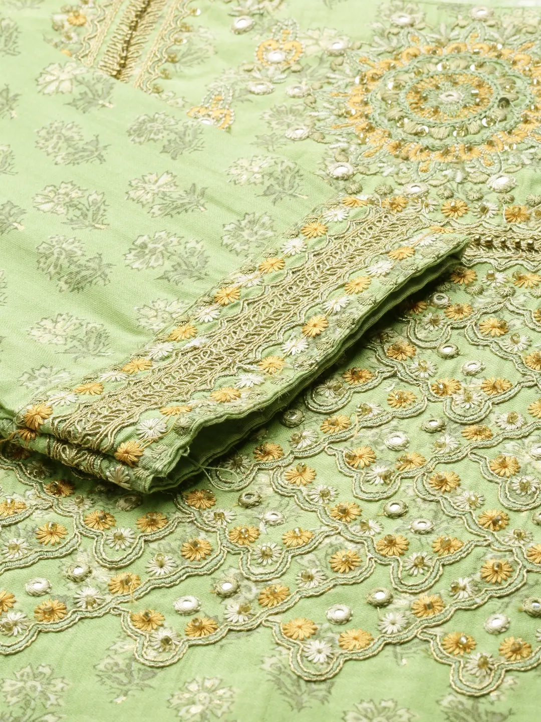 Women's Green Chanderi Embroidered Comfort Fit Kurtas
