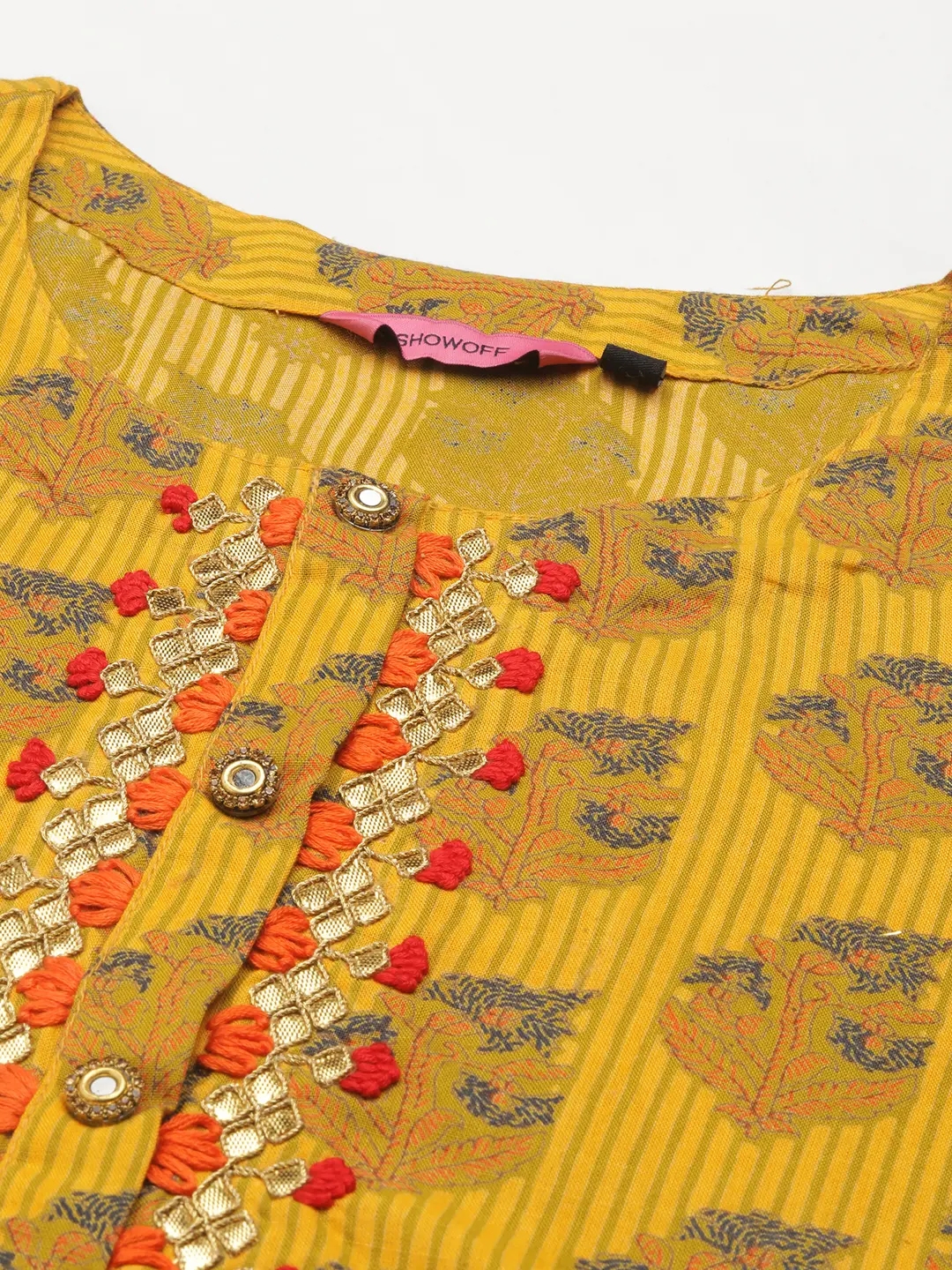 Women's Yellow Cotton Blend Floral Comfort Fit Kurta Sets