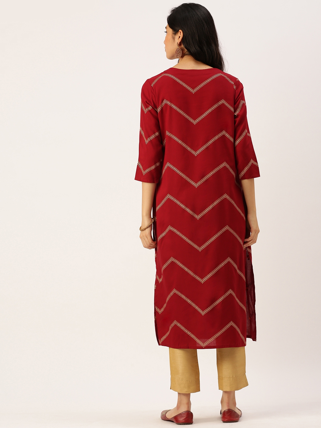 Women's Red Cotton Printed Comfort Fit Kurtas