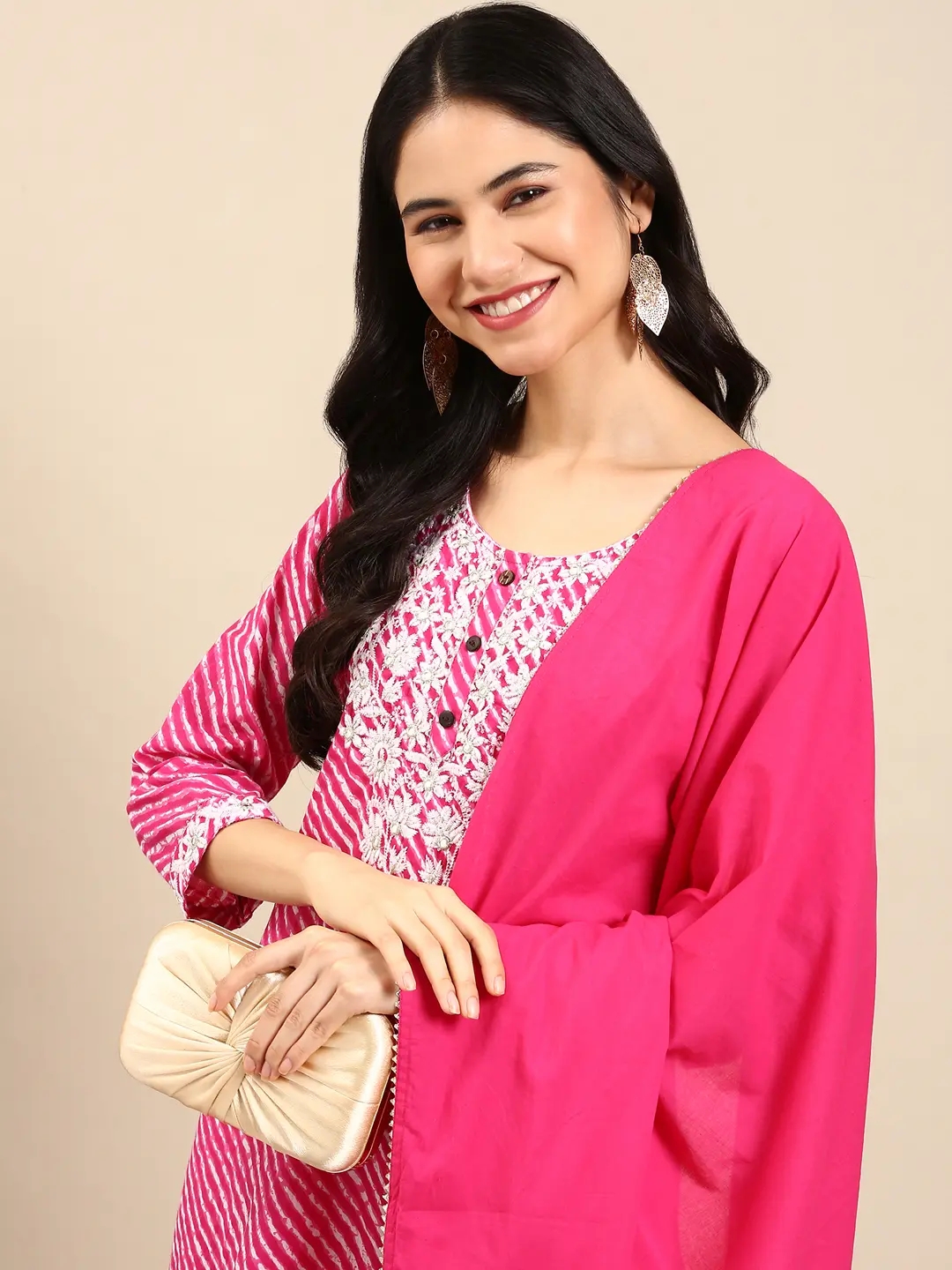 Women's Pink Cotton Blend Tie Dye Comfort Fit Kurta Sets