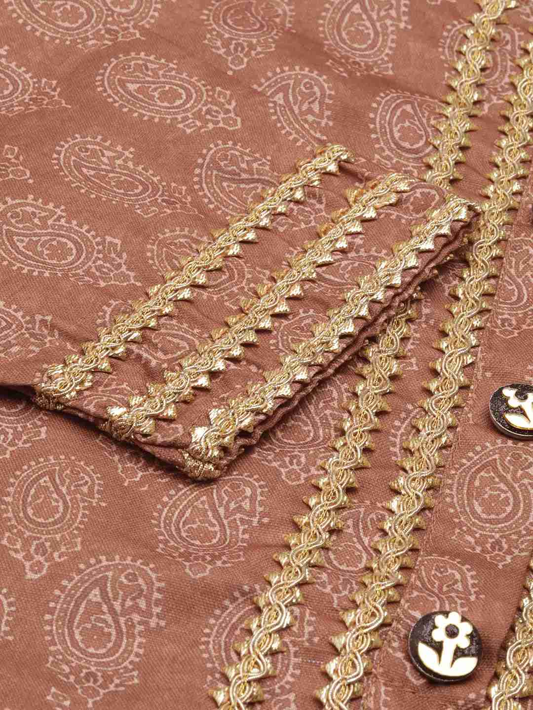 Women's Brown Cotton Printed Comfort Fit Kurtas
