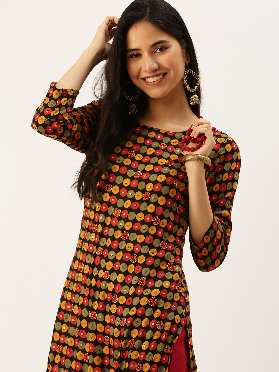 Women's Black Cotton Printed Comfort Fit Kurtas