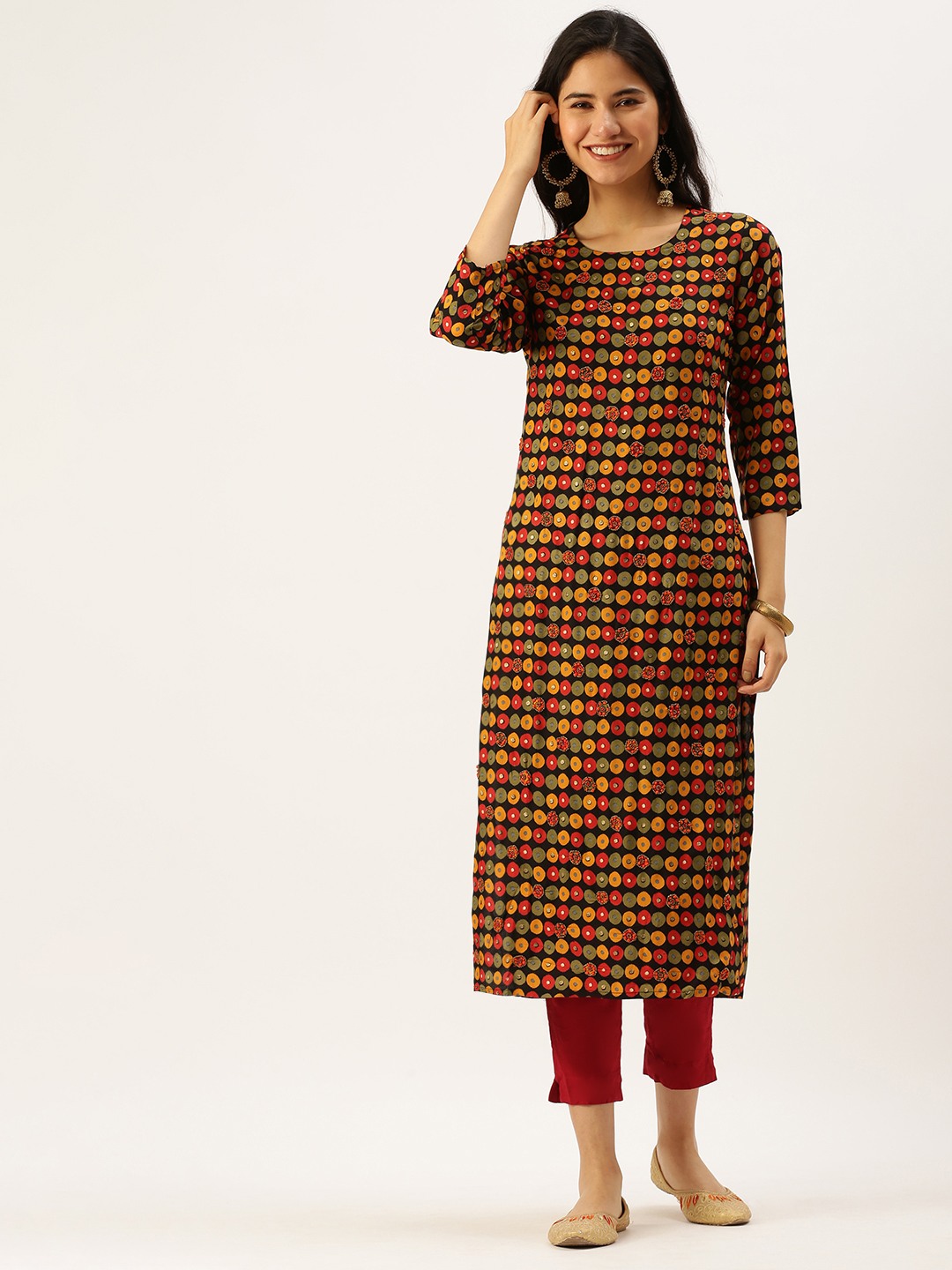 Women's Black Cotton Printed Comfort Fit Kurtas