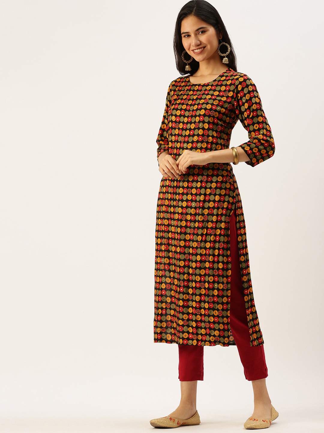 Women's Black Cotton Printed Comfort Fit Kurtas