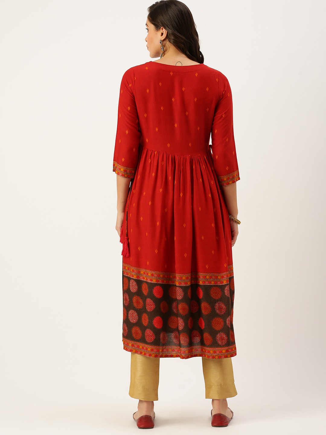 Women's Orange Cotton Printed Comfort Fit Kurtas
