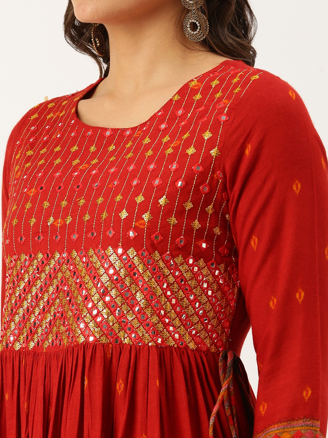 Women's Orange Cotton Printed Comfort Fit Kurtas