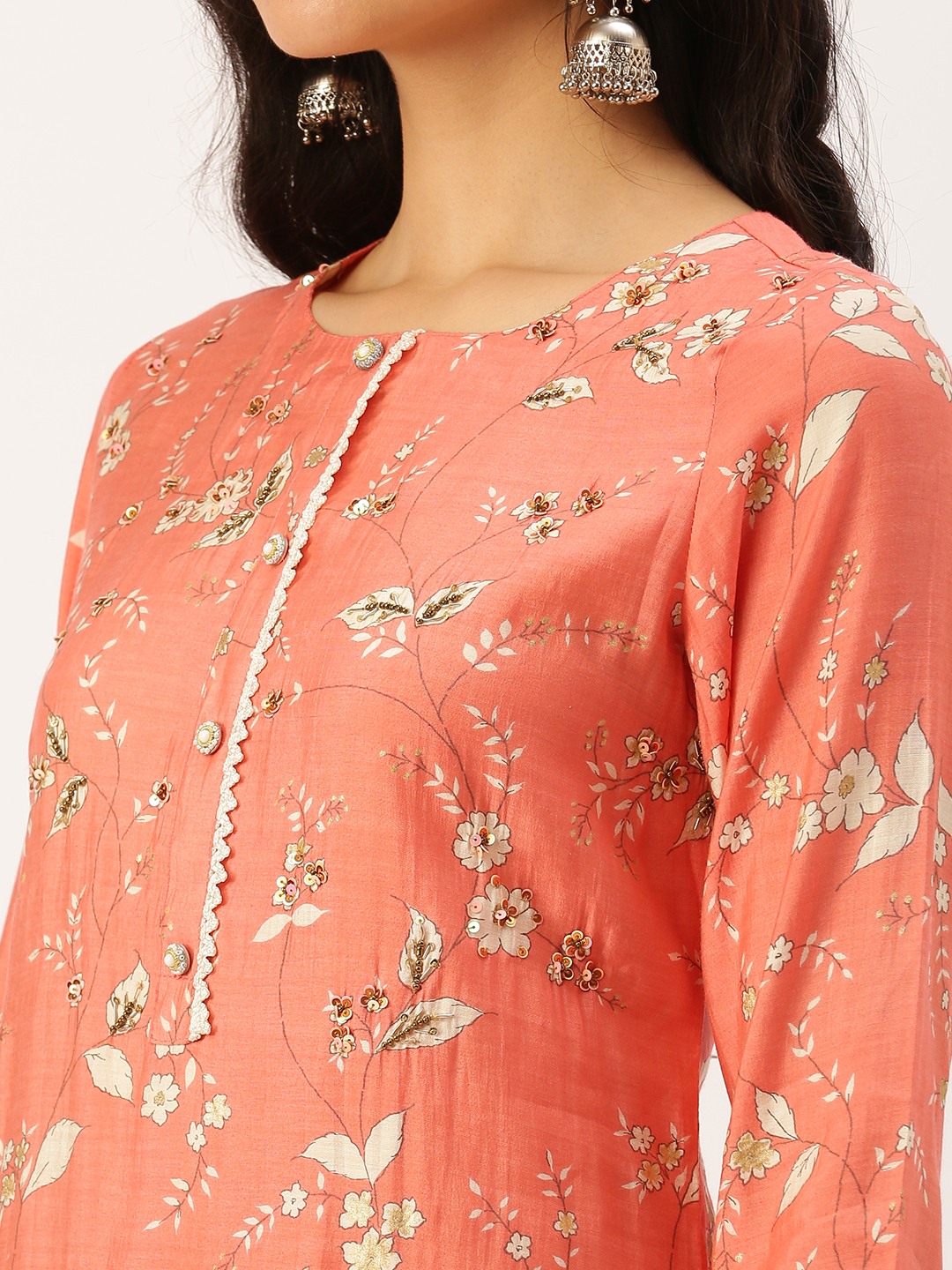 Women's Pink Cotton Blend Printed Comfort Fit Kurta Sets