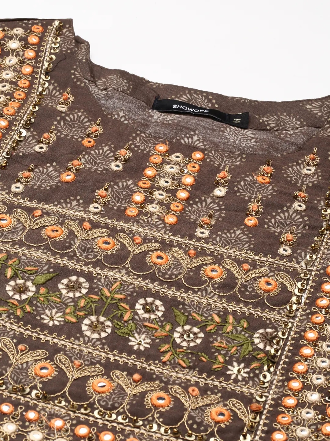 Women's Brown Cotton Printed Comfort Fit Kurtas