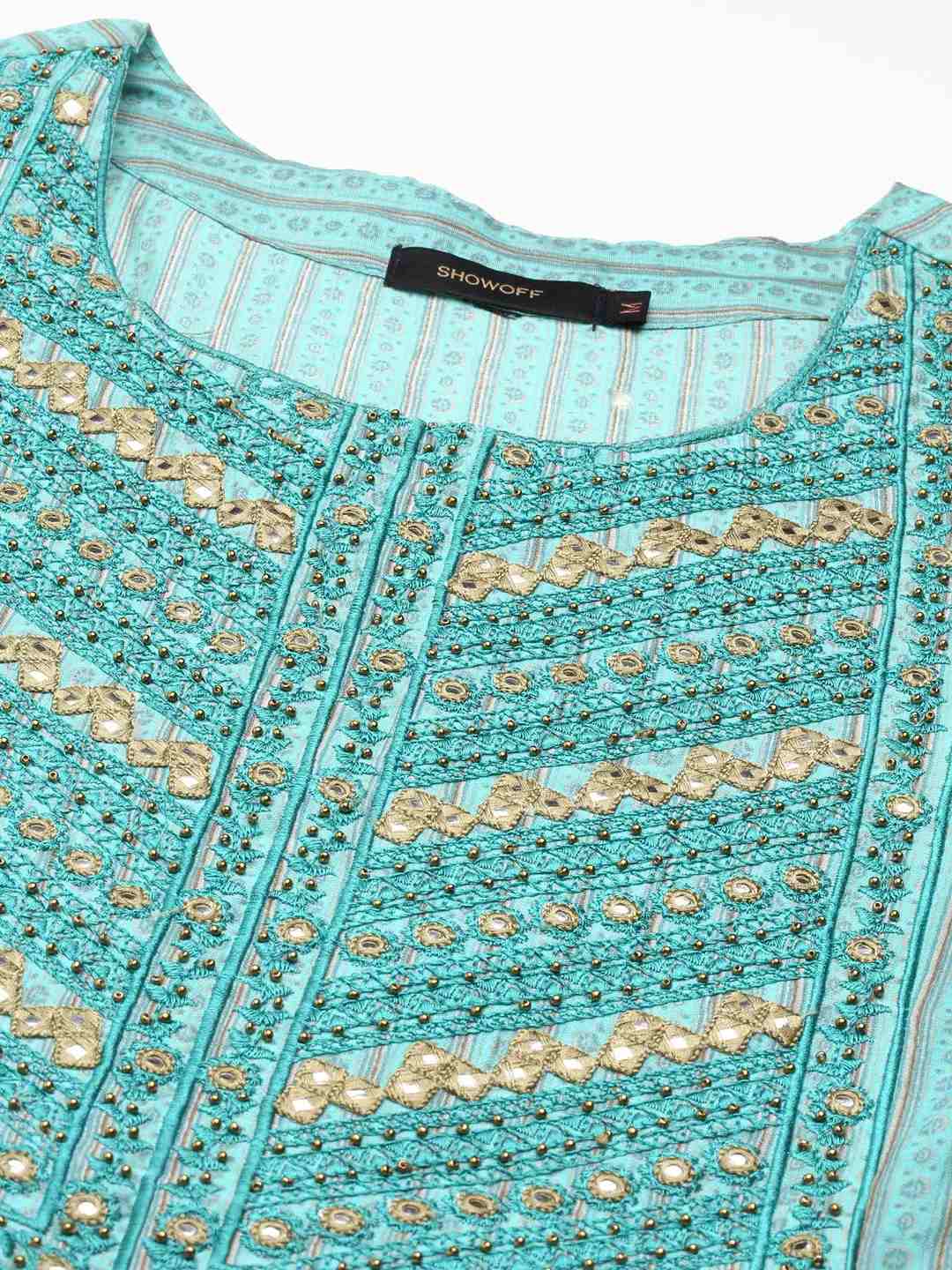 Women's Green Silk Printed Comfort Fit Kurtas