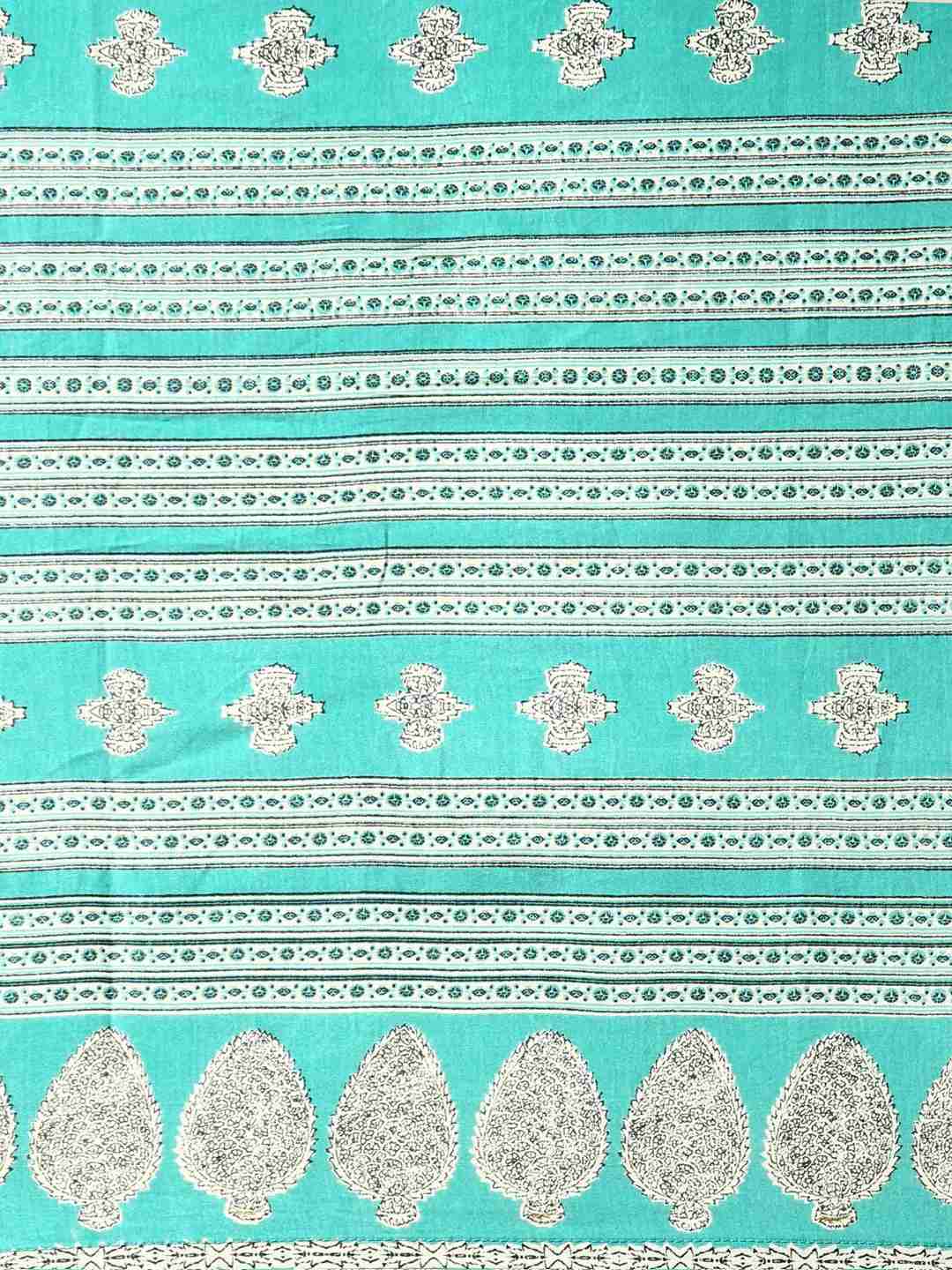 SHOWOFF Women Turquoise Blue Printed Scoop Neck Three-Quarter Sleeves Mid Length Straight Kurta Set
