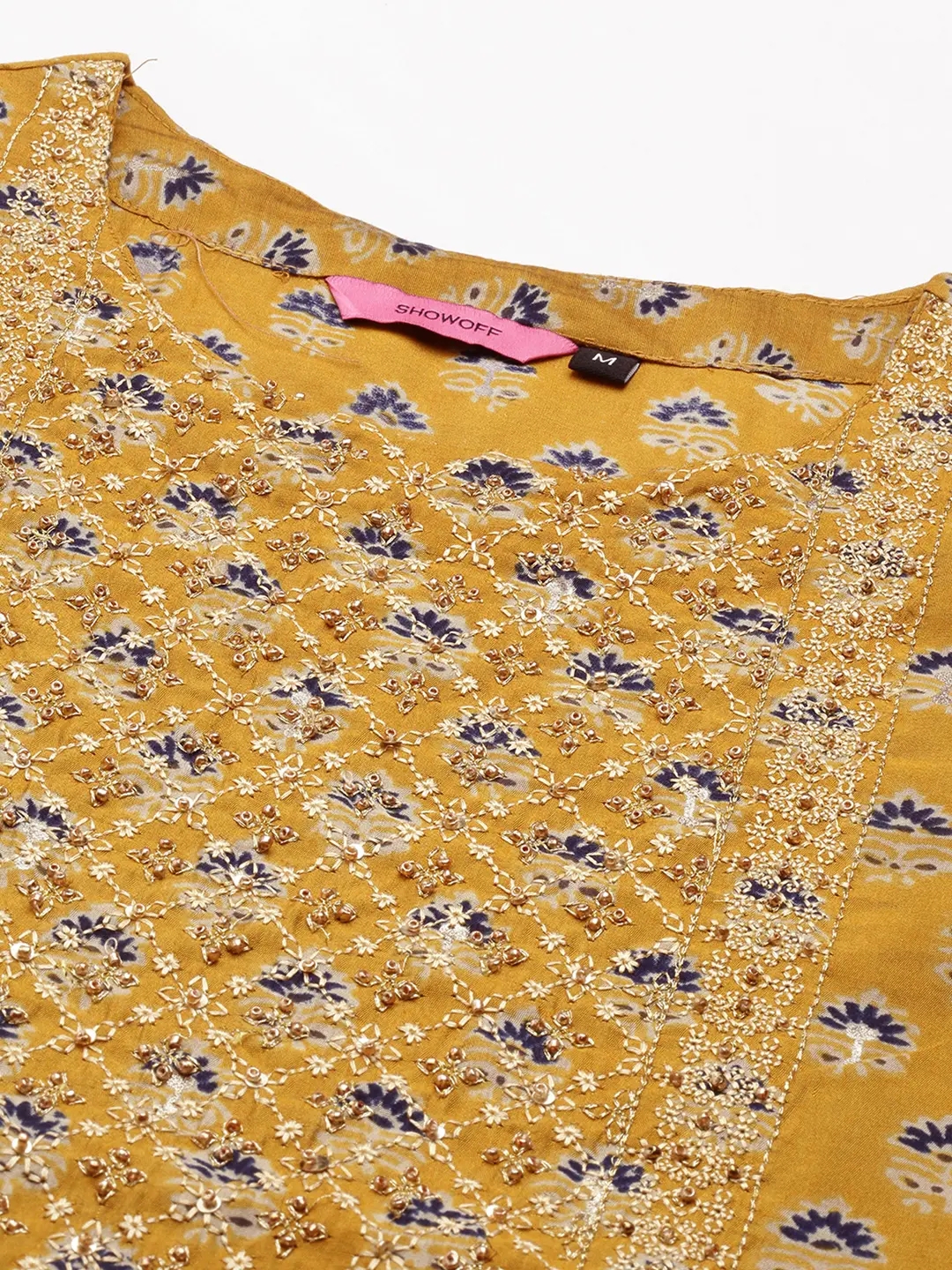 Women's Yellow Cotton Blend Printed Comfort Fit Kurtas