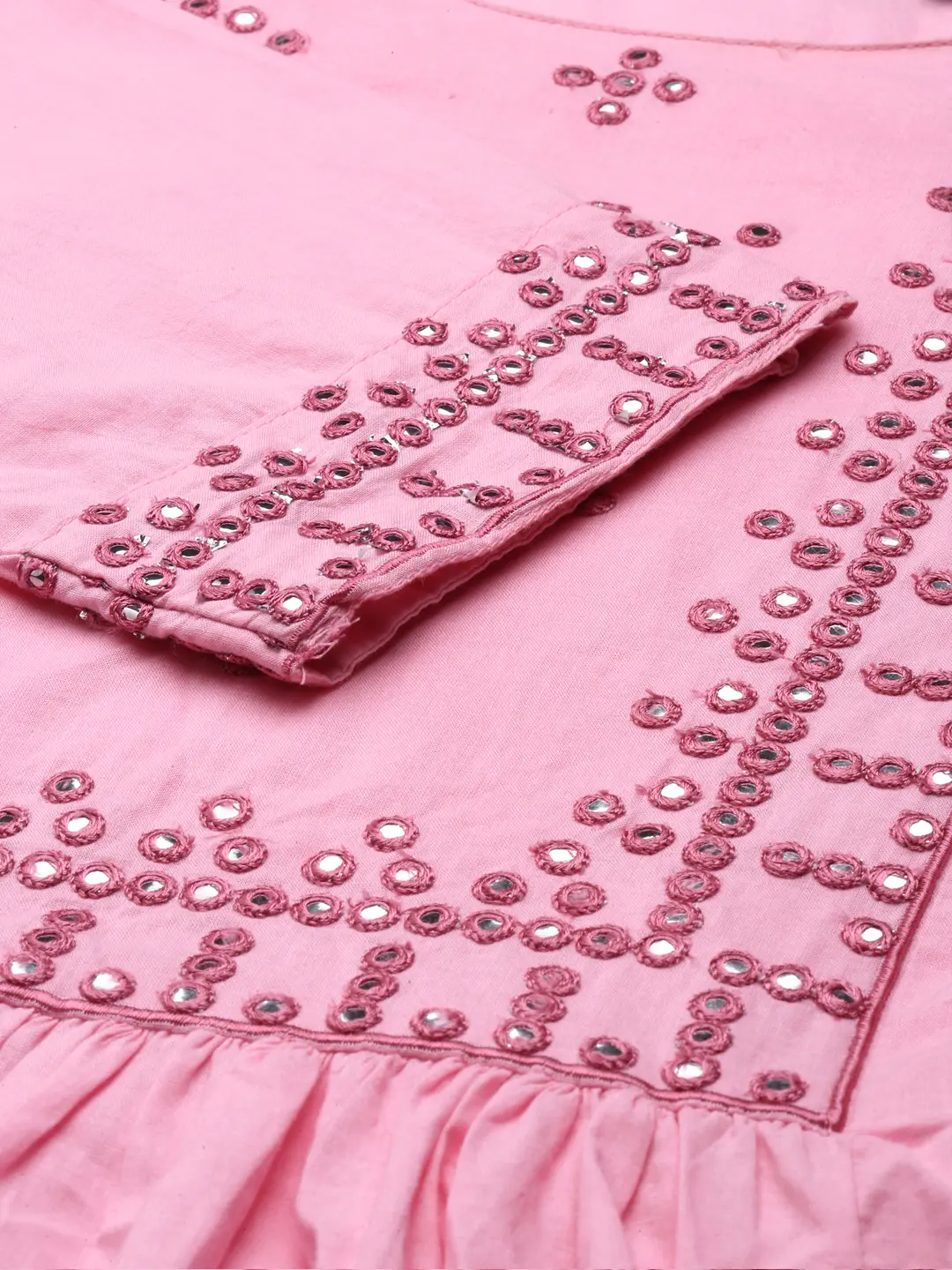 Women's Pink Cotton Blend Solid Comfort Fit Kurta Sets