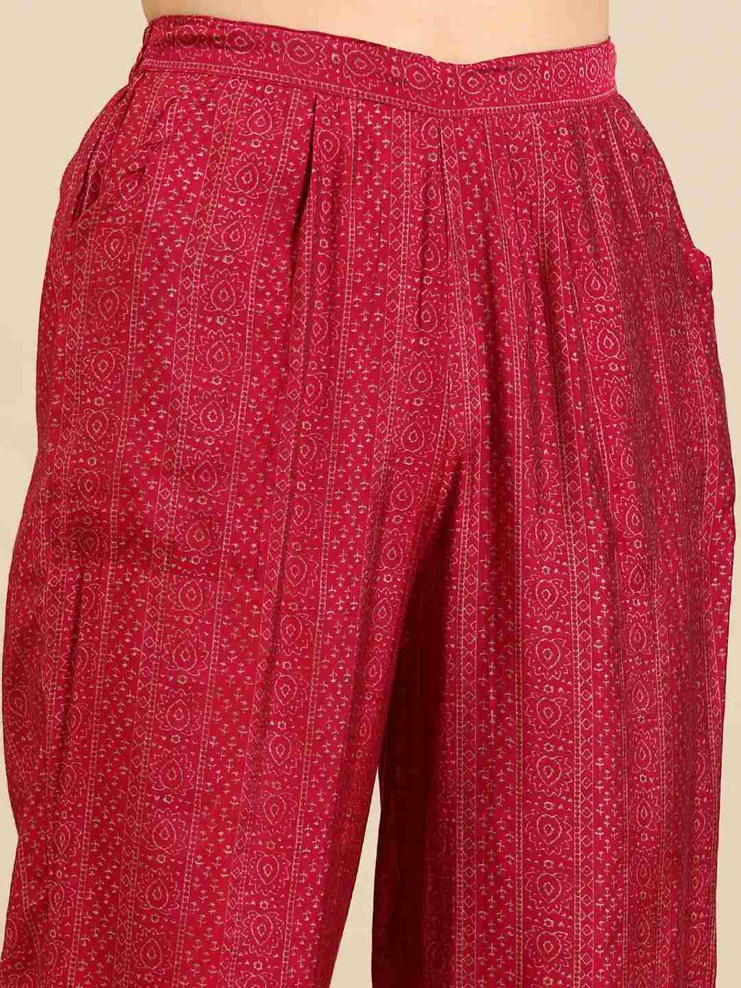 Women's Pink Chanderi Printed Comfort Fit Kurta Sets