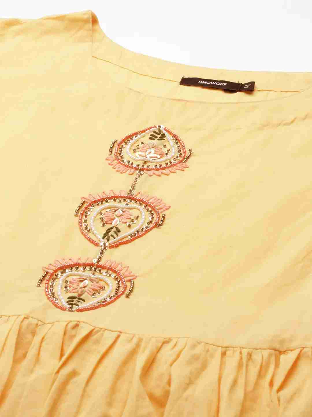 Women's Yellow Chanderi Printed Comfort Fit Kurtas